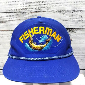 Fisherman‎ Vintage 80s 90s Snapback Rope Hat Blue One Size